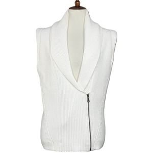 Club Monaco Moto Rib Knit 100% Cotton Sleeveless Sweater Fisherman Core White S